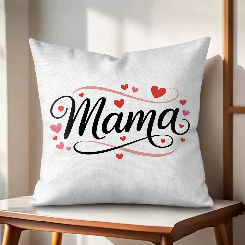I LOVE MOM Cushion Cover Natural Linen Organic Fabric DoubleSided Printing Couch Pillow Covers Home Decor
