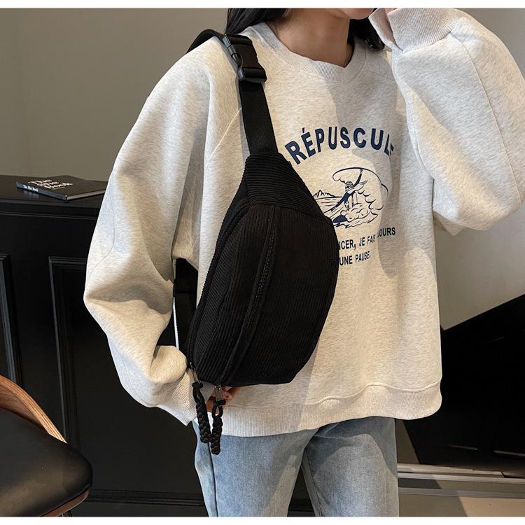 Trendy Women's Corduroy Crossbody Bag - Large, Simple Solid Color Shoulder Bag