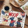 Dog Party Placemats Set of 4 Woof American Flag Balloons Print Table Mats Linen Decor for Pet Lovers Patriotic Tableware