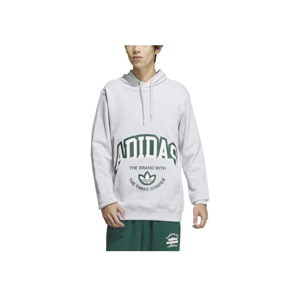 Adidas Originals Letter Logo Printed Hooded Sweatshirt Men Sweatshirt Gray JE3481