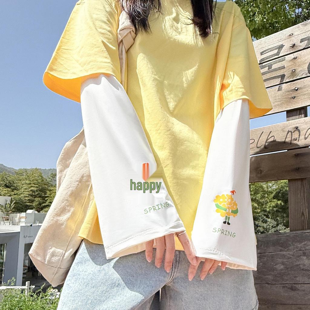 Women's Little Flower Anime Bell-Sleeve UV Protection Ice Sleeves for Summer - Loose Fit for Driving, Cycling & Outdoor Activities