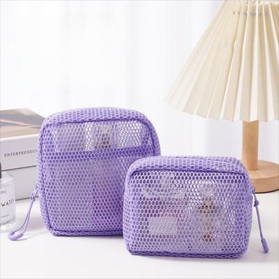 New Mesh Cosmetic Bag Large Capacity Candy Color Lipstick Key Storage Pouch Square Transparent Travel Toiletries Storage Bag