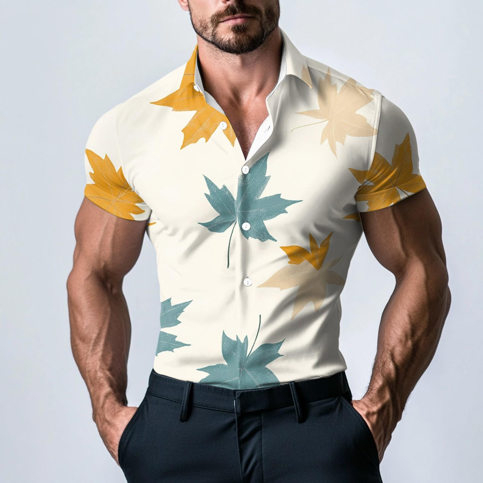 

Мужская модная атласная рубашка с коротким рукавом с принтом XL жёлтый