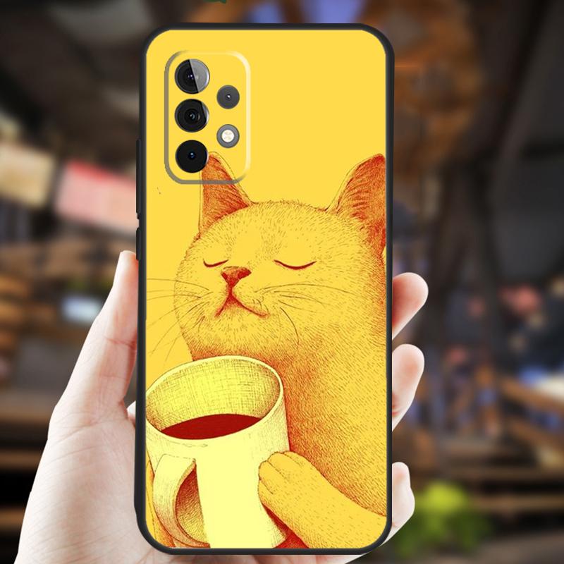 Cute Animal Cat Coffee Case For Samsung Galaxy A34 A06 A05 A32 A16 A55 A36 A26 A54 A14 A22 A52 A35 A15 A53 A13 A56