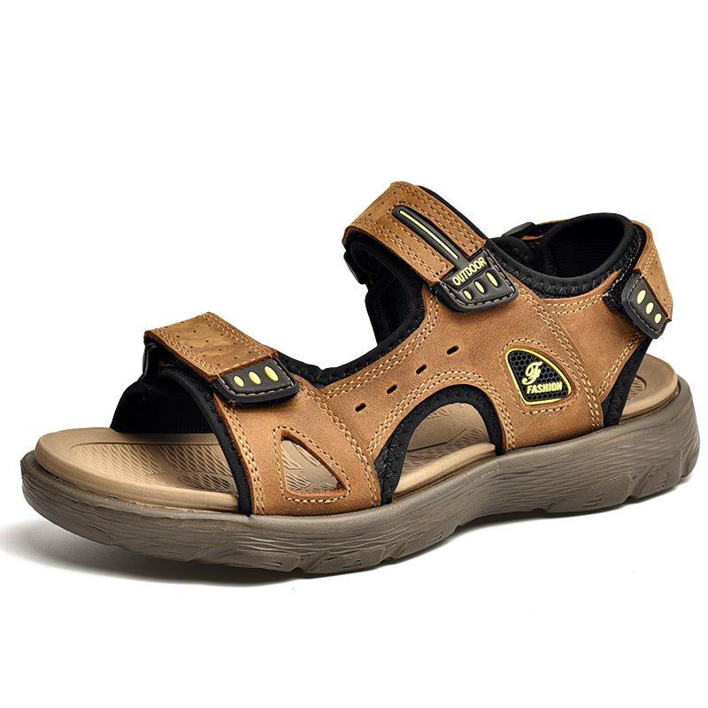 Summer new men's beach sandals breathable leather large size shoes men's soft sole soft leather wear-resistant non-slip youth sandals