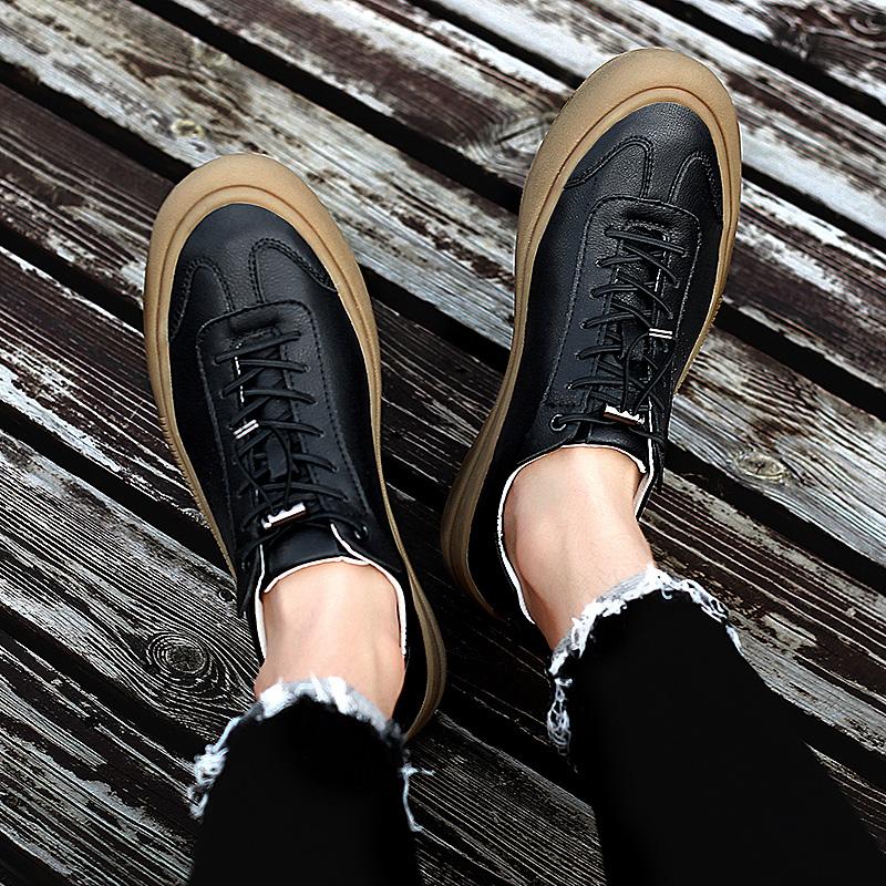 2024 New Two-layer Cowhide Board Shoes Low Top Men's Shoes Summer Casual Black White Leather Flat Shoes Lace-up  Male Sneakers