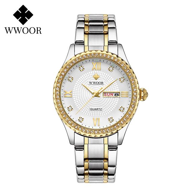 WWOOR Men's Watches Causal Fashion Original Quartz Watch for Man Waterproof Stainless Steel Luminous Date Week Trend Dress Reloj