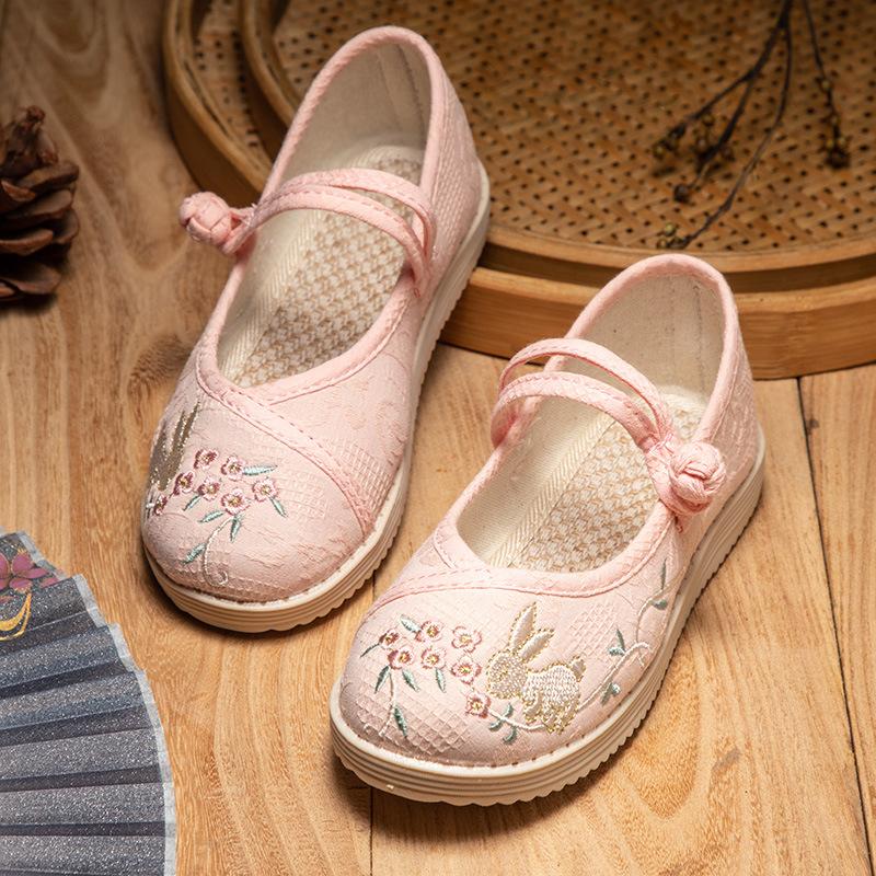 

Детская обувь для девочек в стиле ретро с вышивкой принцессы, повседневные туфли ханьфу на плоской подошве, модные милые детские туфли с кроликом, старинные туфли 25 розовый
