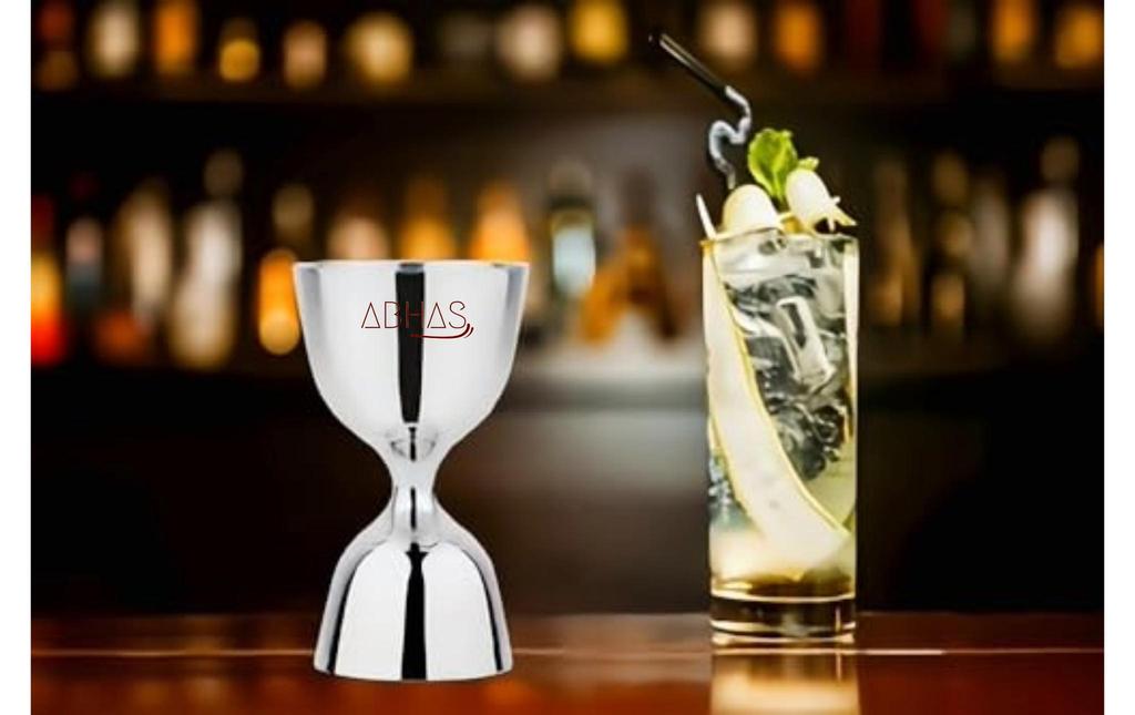 ABHAS® Traditional Silver Brass Jigger – 30/60ml Peg Measure | Double-Sided Measuring Cup