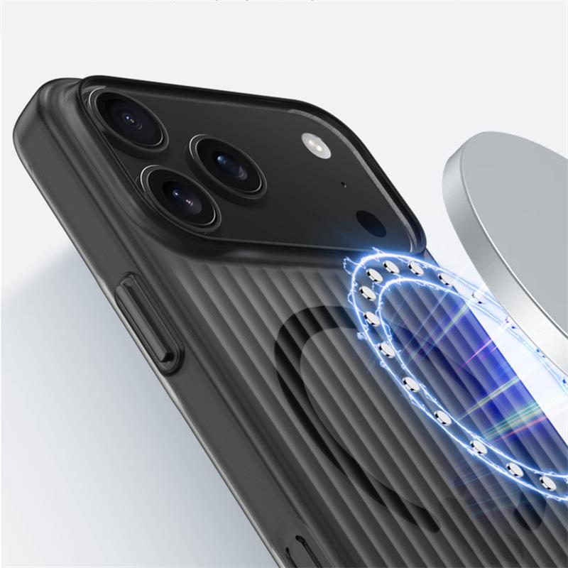 Applicable to iPhone17ProMax mobile phone case corrugated grating magnetic suction Apple 16Pro Ice Mist 15 protective case