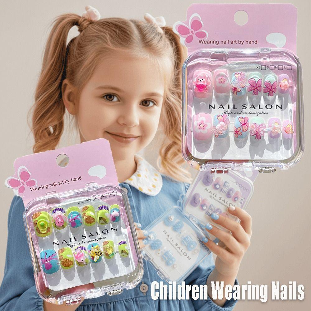 Cartoon Long Nail Sticker Cute Press on Nail Hot Nail Tips for Girls Students