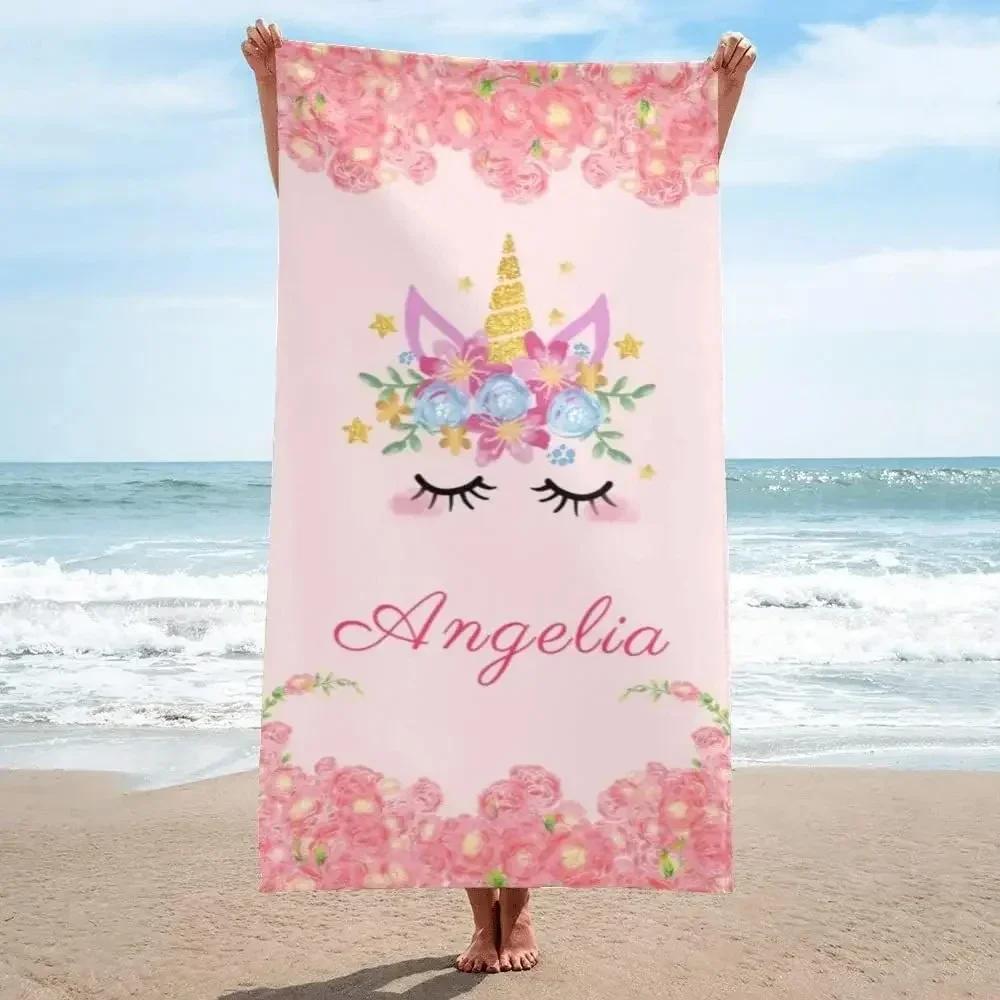Personalisierbares Einhorn-Strandtuch mit Namen für Mädchen Jungen Schwimmen Sport Reisen Personalisierte Strandtücher Schnelltrocknend Personalisierbares Badetuch