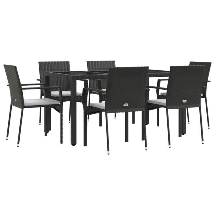 VidaXL Garden Dining Set and Cushions 7pcs Black Wicker 3184978
