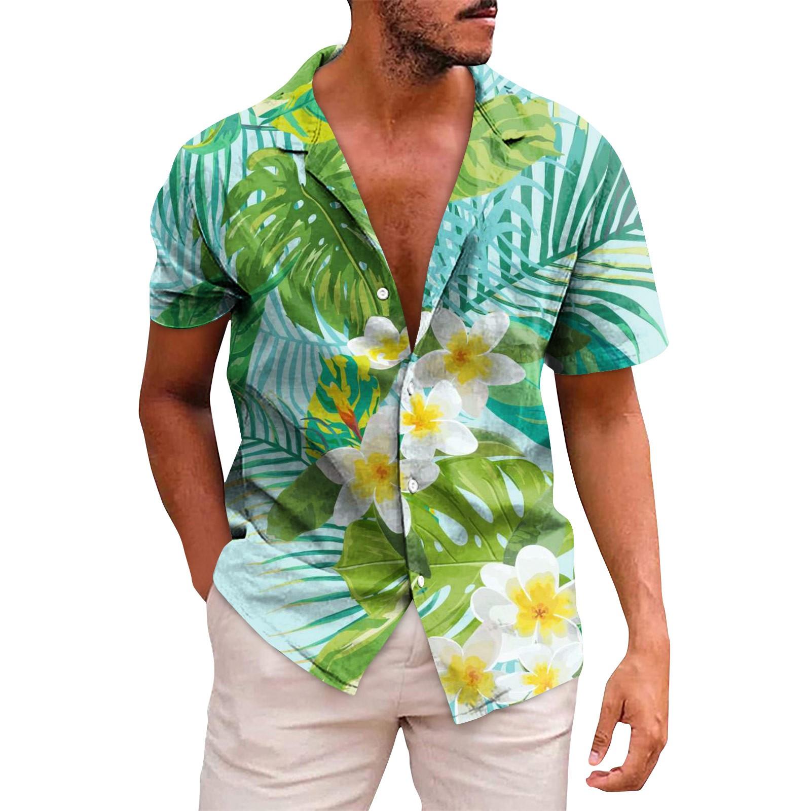 

Мужские гавайские рубашки с короткими рукавами и пуговицами с принтом. Мужские повседневные модные рубашки с короткими рукавами. L зелёный