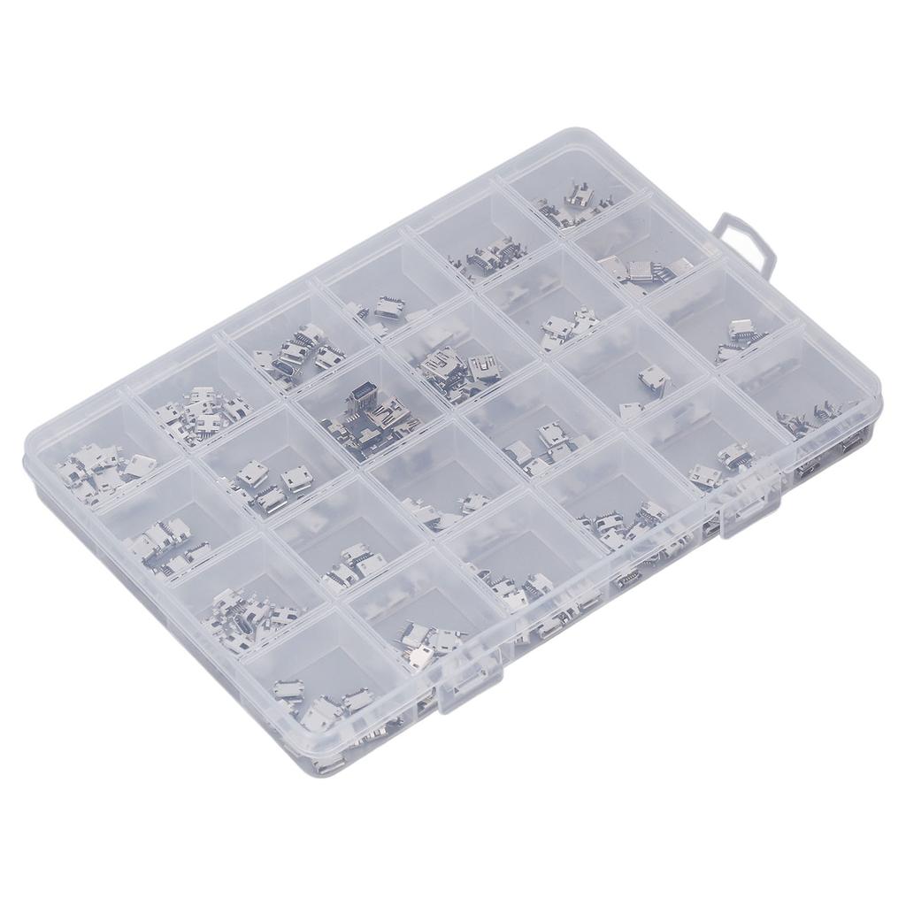 240 Pcs Micro USB Connector Set Stainless Steel Single Row USB Female Port Socket Connectors