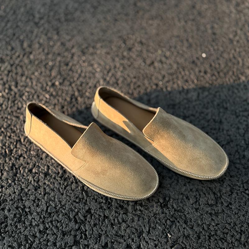 Johnature Retro Handmade Cow Suede Loafers Versatile Round Toe Soft Soled Women's Flat Slip-on Shoes