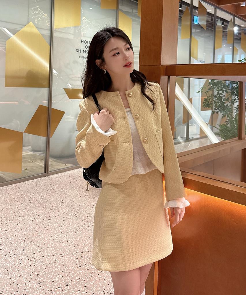 Zerostreet [2 Types][4 Colors] Creamy Tweed Jacket
