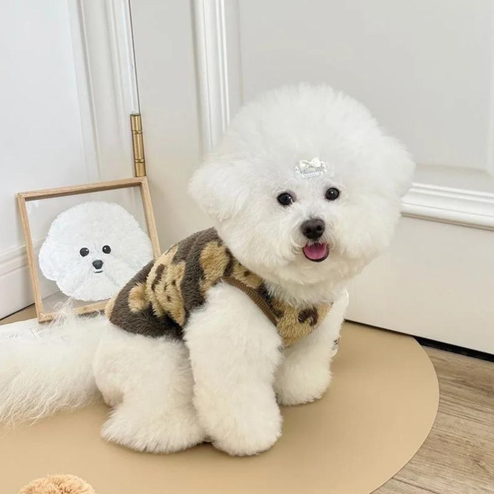 Pet Vest Flannel Dog Cat Clothing, Autumn Winter Warm Bear Print Two-legged Pajamas Design,For Small Dogs Cats Indoor Loungewear