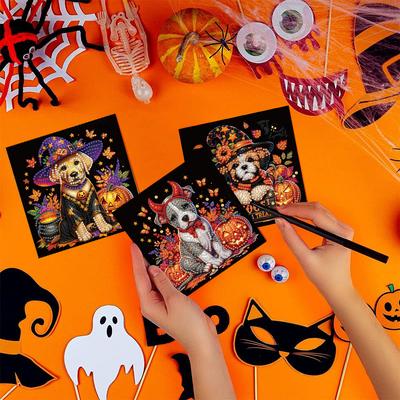 6pcs DIY Diamond Painting Greeting Card Set Halloween Designs Rhinestone Diamond Art Mosaic Postcards for Halloween and Holidays