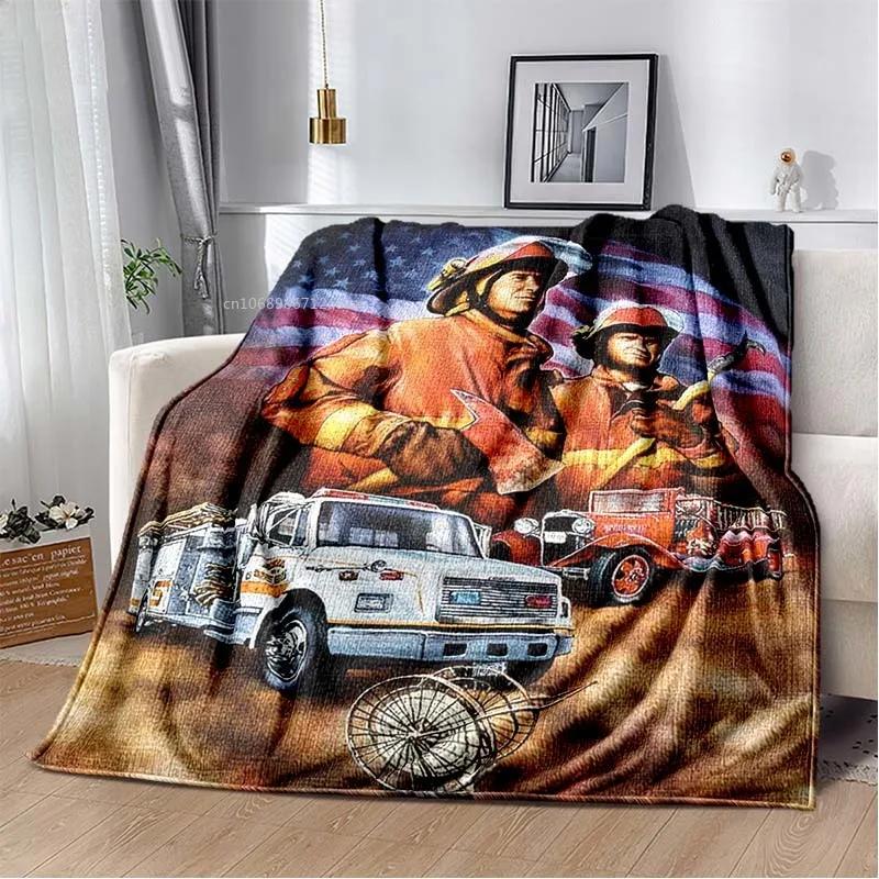 Firefighters Flannel Blanket God Bless Firefighters with Angle Wings Art Lightweight Warm Plush Kids Adults Birthday Dream Gifts