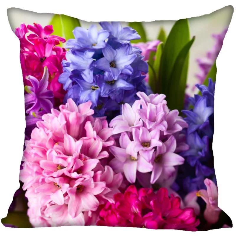 Hyacinth Flowers Pillow Case For Home Decorative Satin Pillows Cover Invisible Zippered Throw PillowCases 45X45cm 11-4