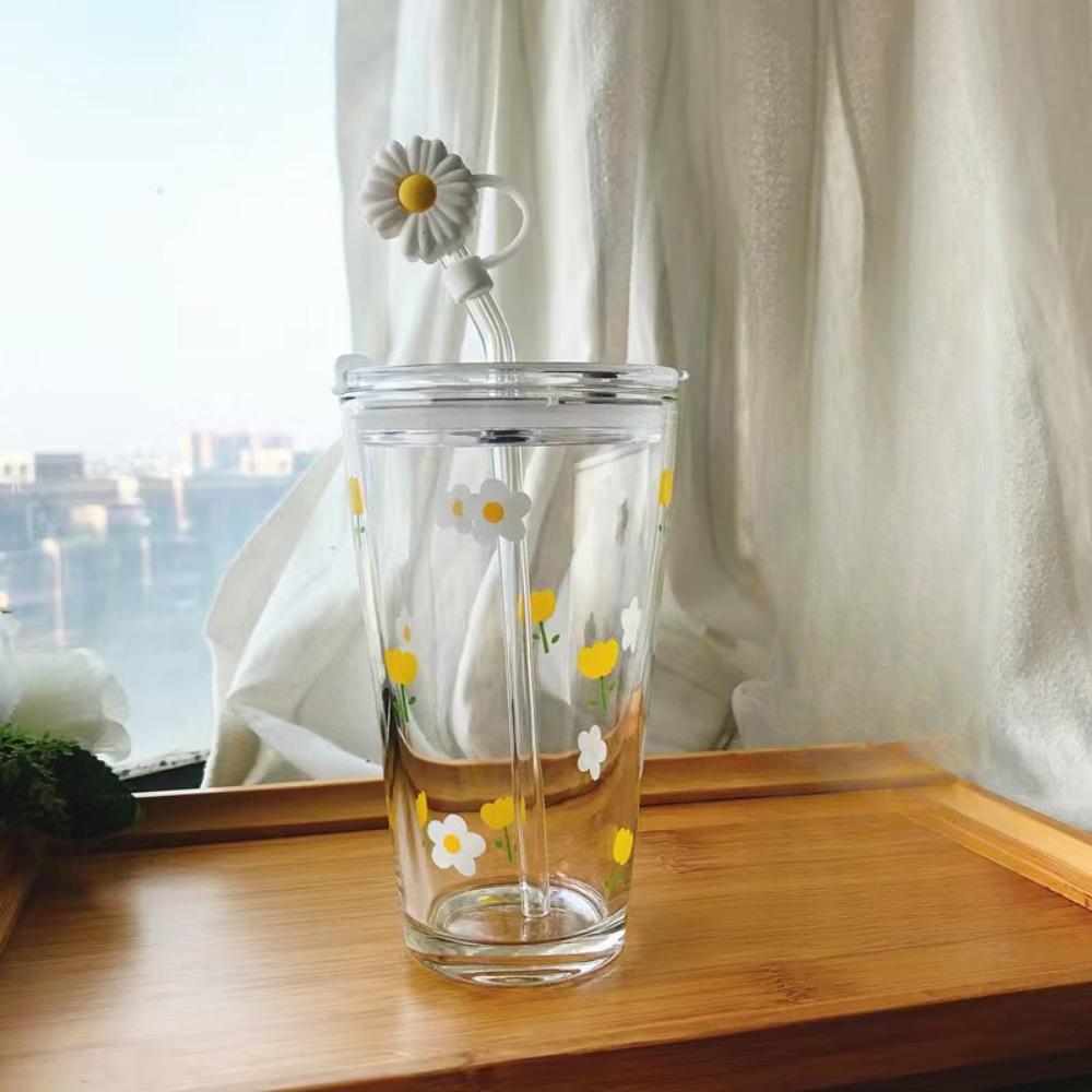 

Милые стеклянные стаканы с соломинкой, термостойкие стаканы для кофе, молока, воды с крышкой-соломинкой, стакан для сока, смузи, холодных напитков, соломинка, стакан для воды 1 шт. 401-500ml