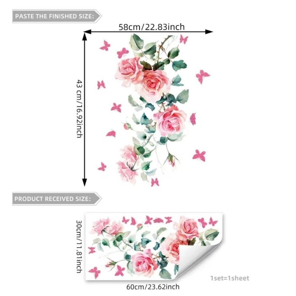 New Red Flower Wall Sticker Vine Design Waterproof Wall Decals Butterfly Pattern Self-Adhesive Wall Art Home Decor