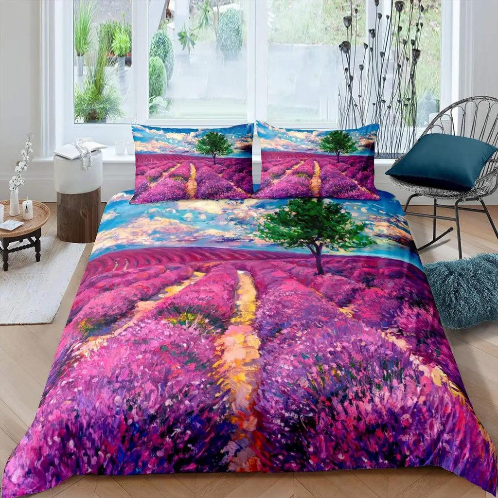 Lavender Duvet Cover SetPastel Cornflower Bridal Classic Design Gentle Floral Print Wedding Decor Bedding SetViolet White Pink