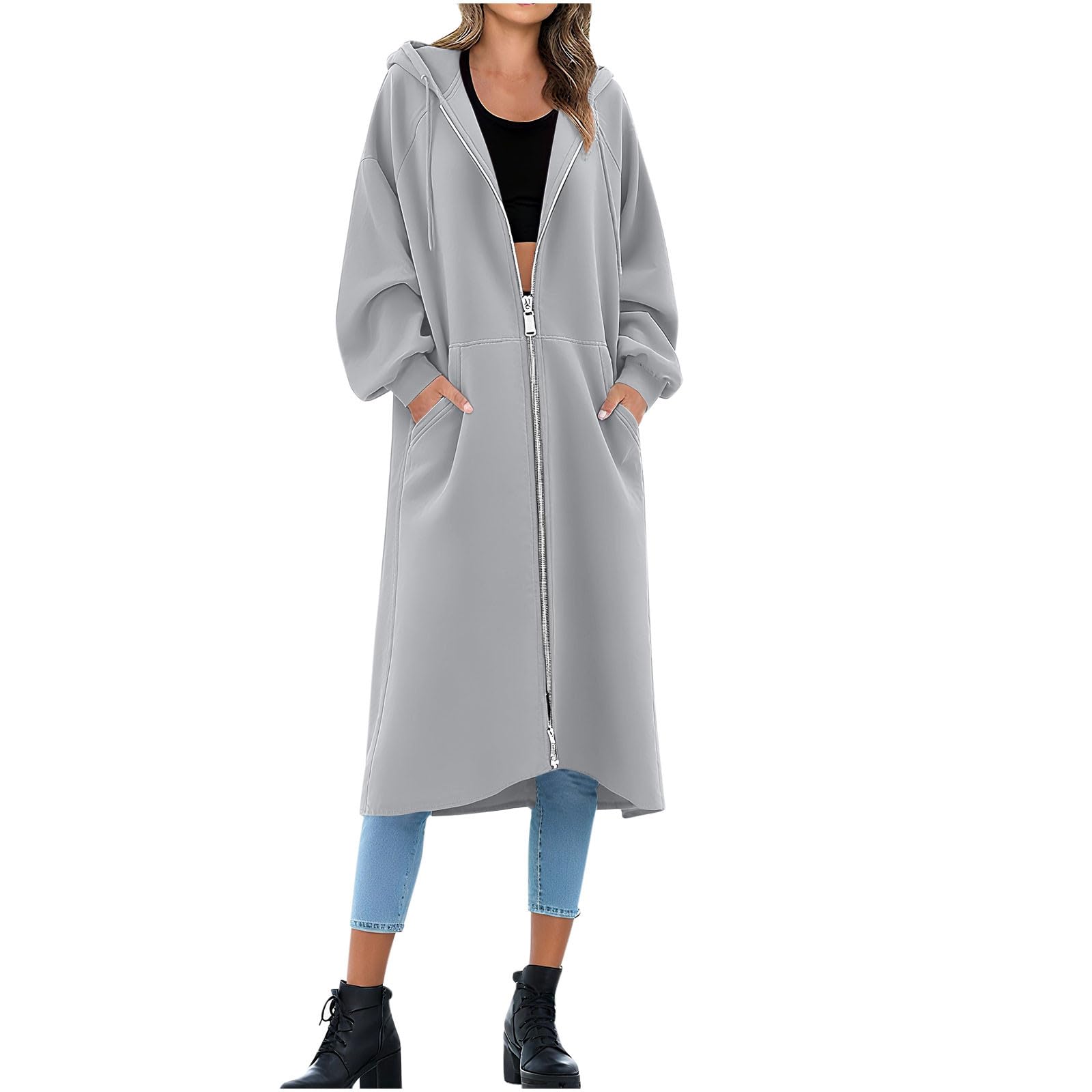 

Women s Fashionable Solid Color Long Sleeved Pocket Casual Hoodie Jacket L