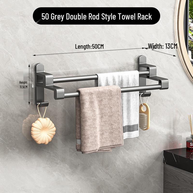 Punch-Free Multi-Bar Bathroom Towel Rack and Hanger Shelf