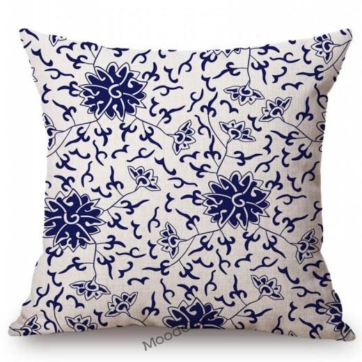 Traditional Delft Navy Blue Toile Floral Pattern Elegant Royal Luxury Home Decoration Cotton Linen Sofa Pillowcase Cushion Cover