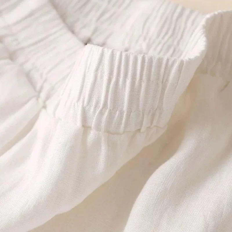 Spring Summer Women's Wide Leg Pants Linen High Waisted Loose Fitting Oversized Casual Cropped Pants Thin