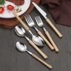 Wooden Handle Cutlery Set 304 Stainless Steel Knife Fork Spoon Teaspoon Dinnerware Set  Japanese Tableware Kitchen Utensils