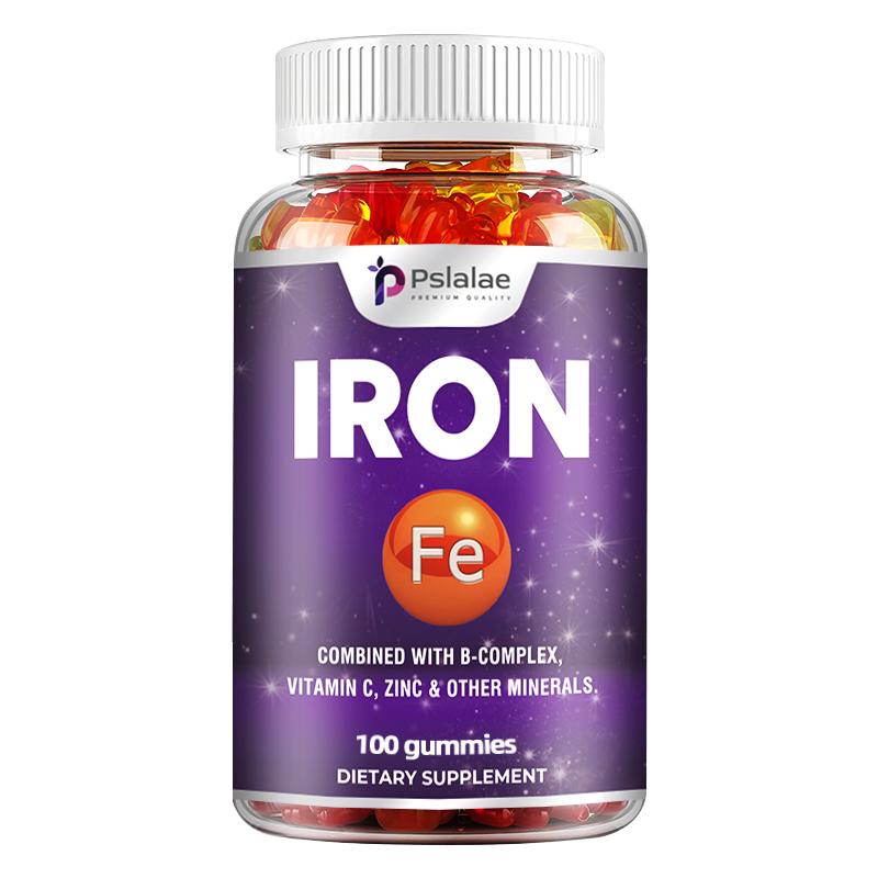 

Pslalae High-Absorption Iron Gummies contain Vitamin C, folic acid extract, and iron supplements. 100
