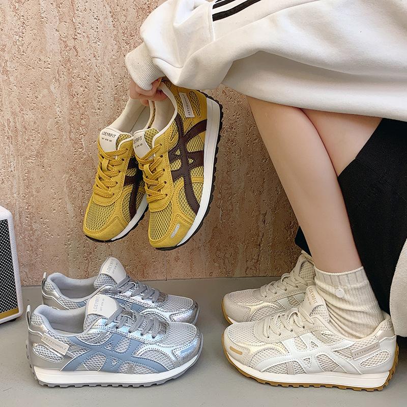 Foreign trade European goods 2025 summer new versatile mesh casual sports shoes women's heightening thick-soled lace-up jogging dad