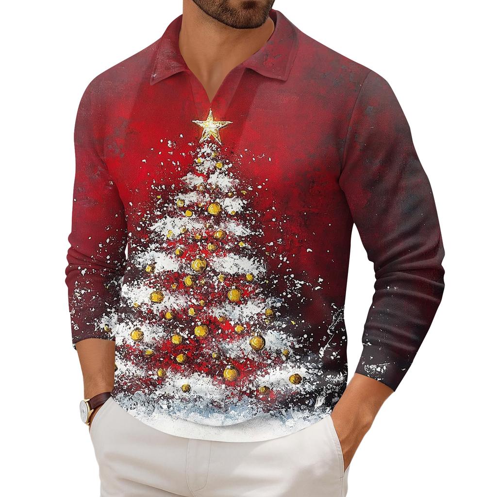 Men's Casual Collared Long-Sleeve Knit Base Layer Top
