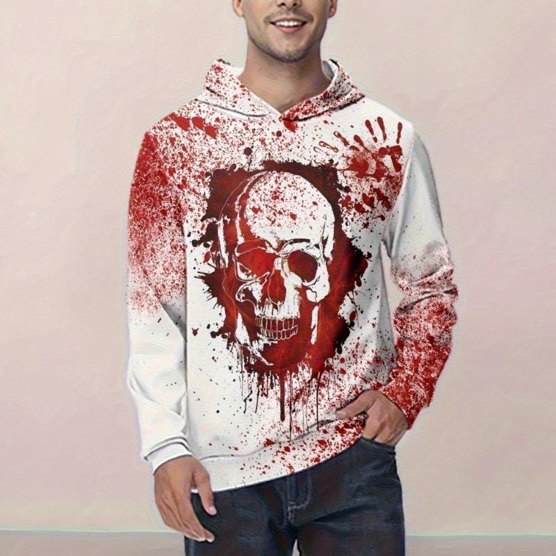 

Модная мужская толстовка с капюшоном, с 3D-принтом в виде кровавого черепа, худи, весенне-осенняя уличная повседневная толстовка для мальчика, мужской оверсайз топ, одежда 100