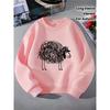 Unisex Crewneck Sweatshirt - Black Woolly Sheep Doodle Pattern Print Machine Washable, Spring And Autumn, Sportswear And Casual Wear, Soft