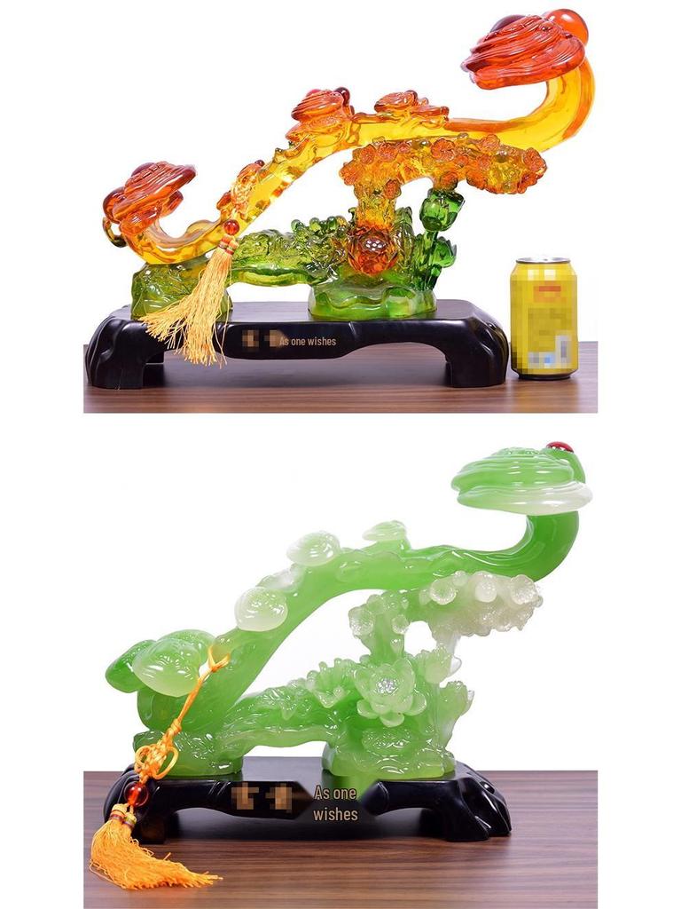 Yellow Jade Ruyi Ornament for Living Room or Wine Cabinet - Housewarming or Company Opening Gift