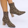 New Korean Version Leopard Print Thick Heel Short Boots Pointed High Heel Flying Woven Elegant Fashion Boots Women's Boots Large Size Wish