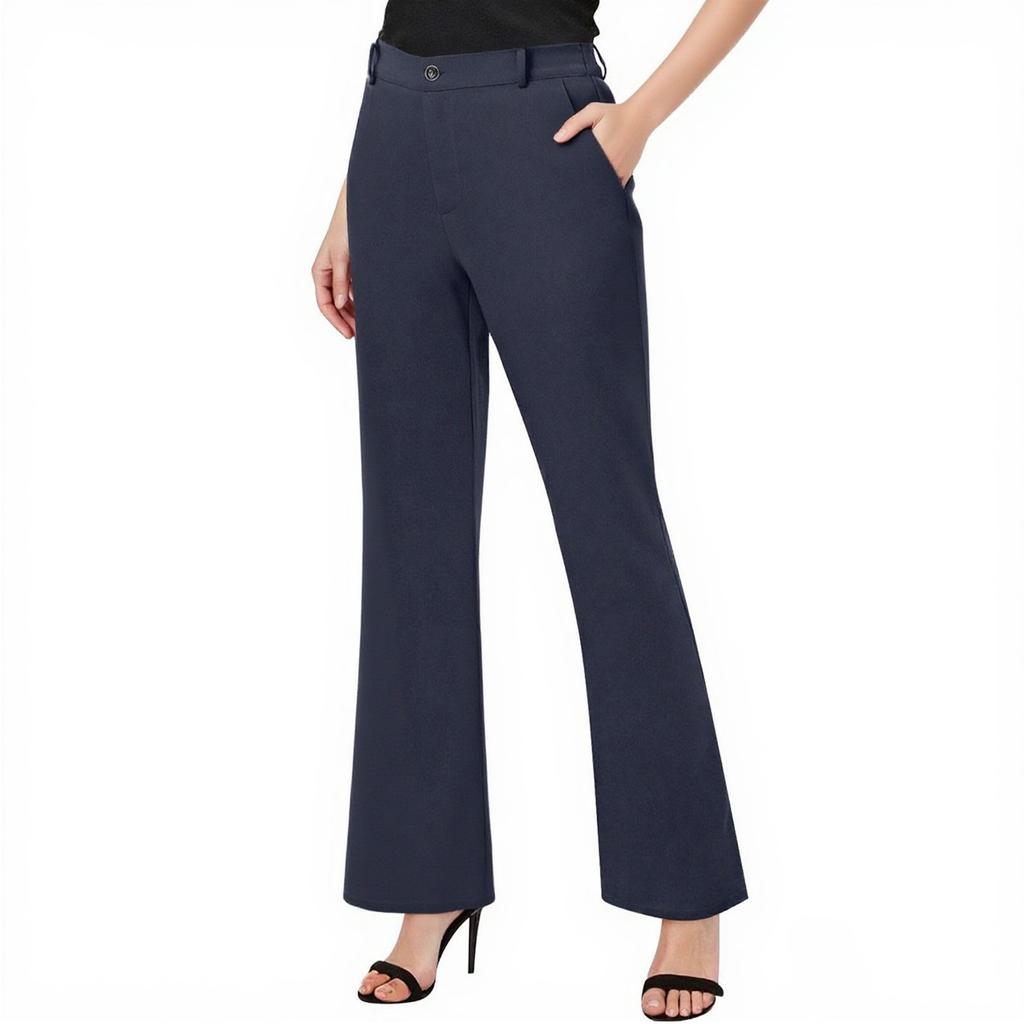 Womens Dressy Pants Work Straight Leg Pants Casual Bell Bottom With Trousers Pockets