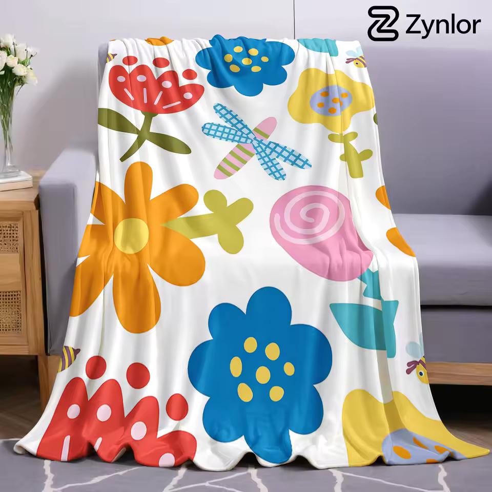 Cute Cartoon Floral Bug Ultra Soft Sherpa Fleece Blanket Fluffy Warm Halloween Cozy Throw for Sofa Couch Bedroom Gift All season