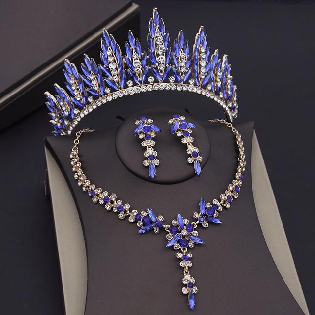 

Роскошные красные хрустальные тиары, свадебные комплекты ювелирных изделий для женщин, выпускной, свадебные серьги, ожерелье, комплекты ювелирных изделий для невесты, корона