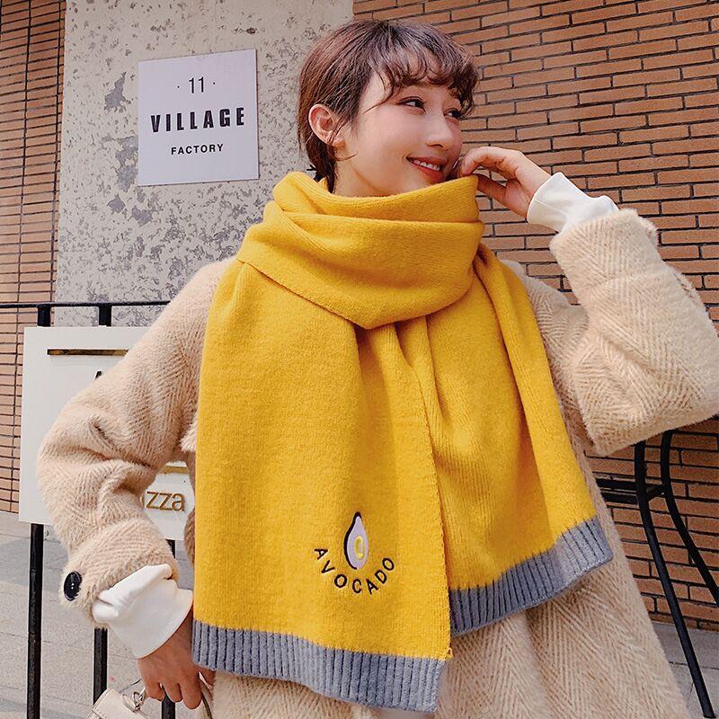 Avokado Stickad Scarf Dam Vinter Koreansk Vild Japansk Liten Fresh Girl Wool Scarf