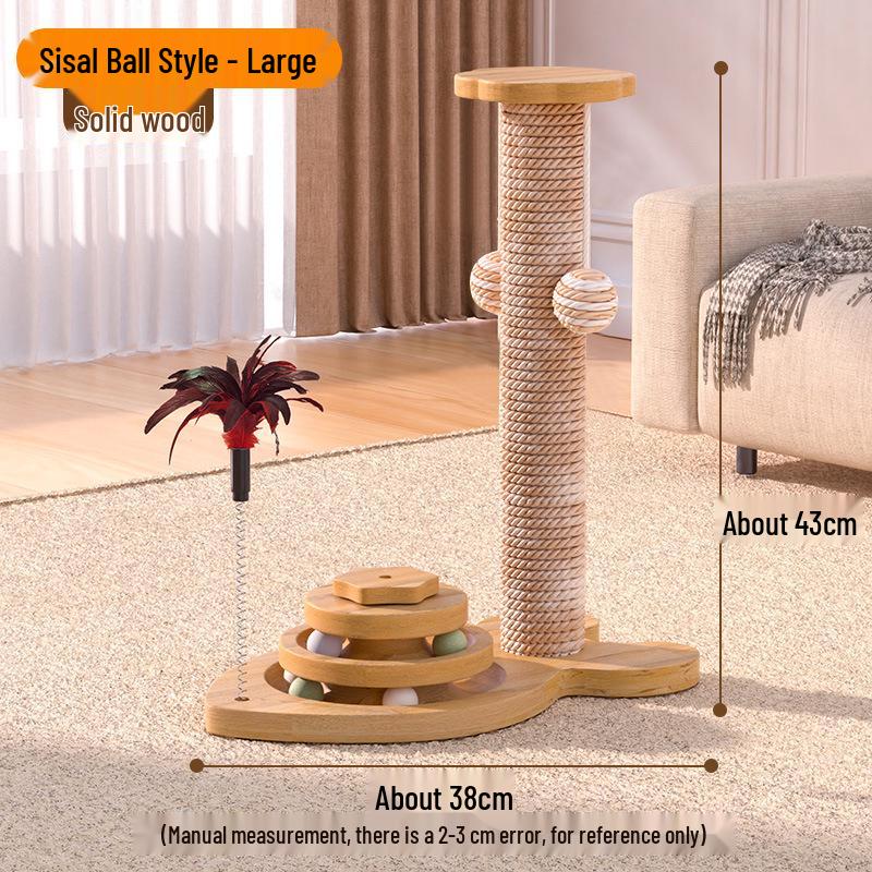 Durable Solid Wood Sisal Cat Scratching Post & Toy - Self-Entertainment and Boredom Relief for Cats