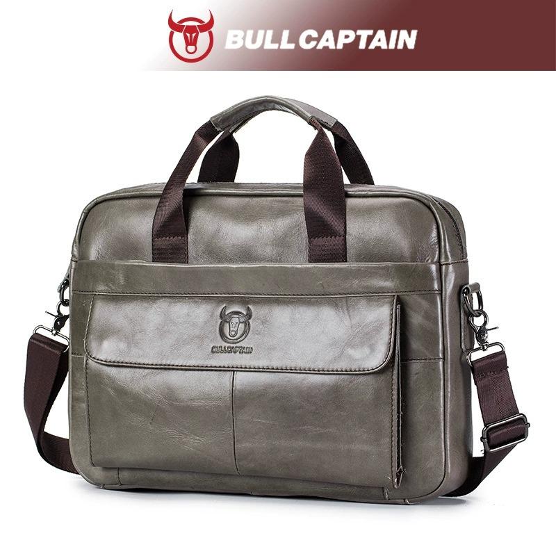 BULLCAPTAIN Erste Schicht Rindsleder Laptoptasche 14 Zoll Umhängetasche Business Aktentasche Markenhandtasche