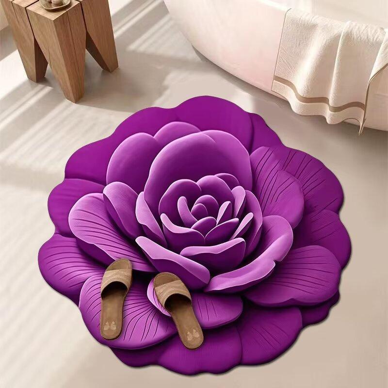 3D Květinový Koberec Koupelnový Absorpční Domácí Protiskluzový Odolný vůči Nečistotám Snadno Udržovatelný Předložka