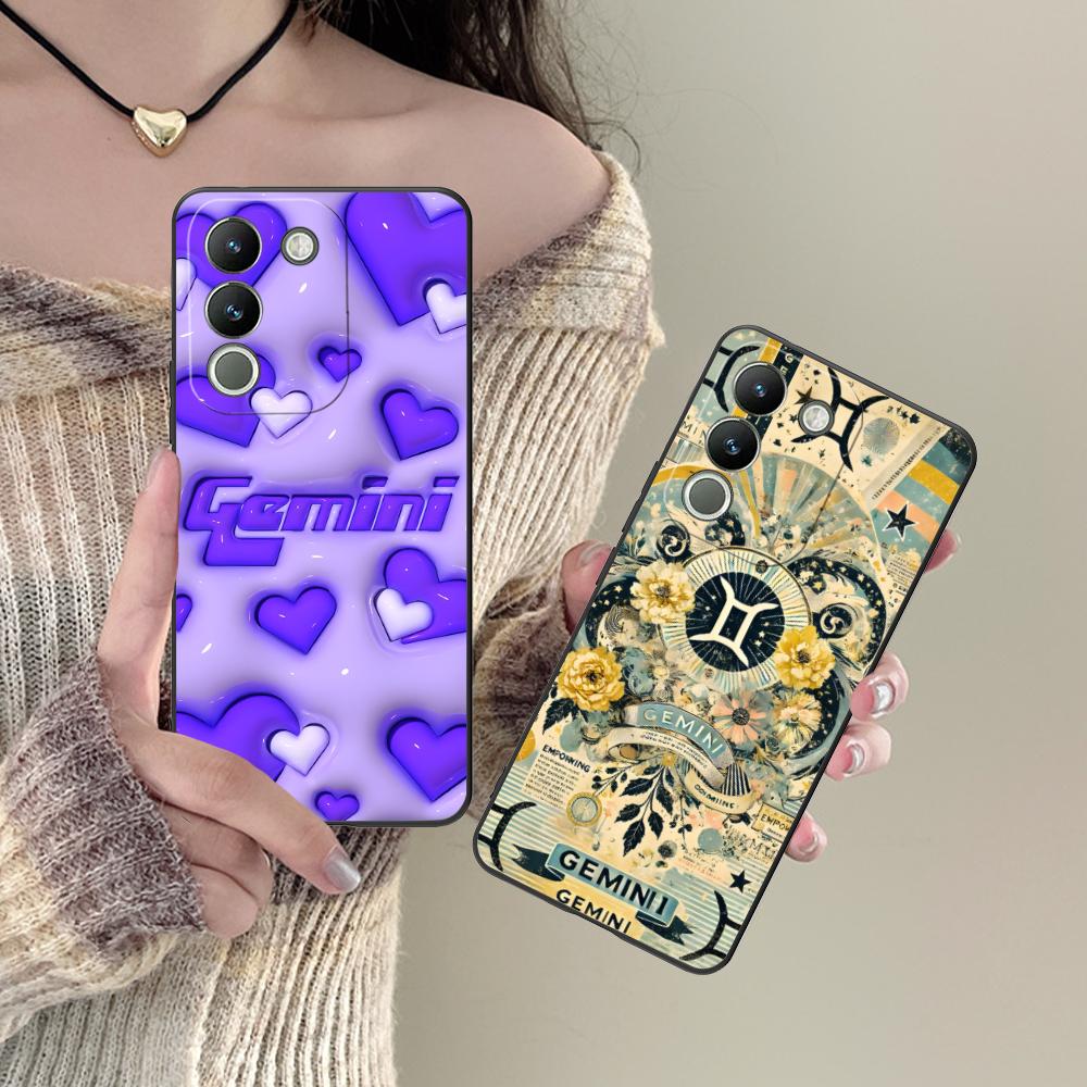 Zodiac Sign Gemini Phone Case for VIVO V60 V50 V40 V30 V29 V27 V25 V23 Pro Lite 5G Soft TPU Shockproof Cover