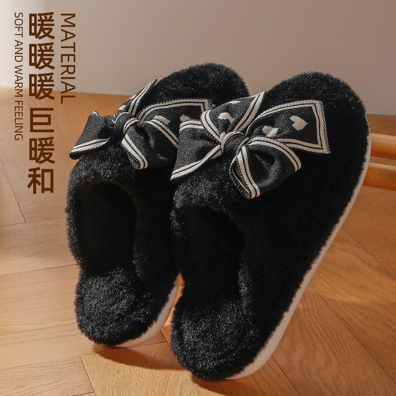 Sweet Creative Bow Cotton Slippers Autumn and Winter Home Indoor Non-slip Warm Plush Girl Heart Girl