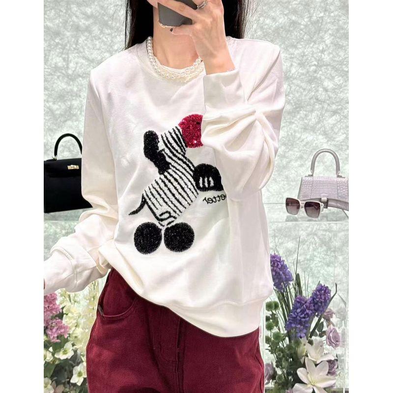 

Sequins Wang Xinxing! Top Luxury Brand Goods round Neck Stretch Cotton Nylon Long sleeve Temperament Women s Sweater Autumn and Winter Outerwear White 4XL